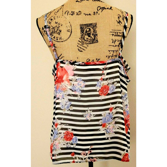Pure Energy Blouse Sleeveless Stripe Floral Ruffle - Picture 3 of 8